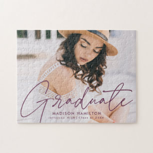 Modern Purple Script Photo Graduation Jigsaw Puzzle