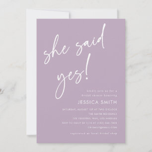 Modern Purple She Said Yes Bridal Shower Invitation