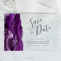 Modern Purple Silver Agate Save the Date Card