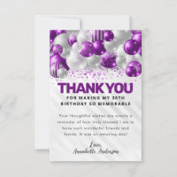 Modern Purple Silver Balloon Glam Glitter Birthday