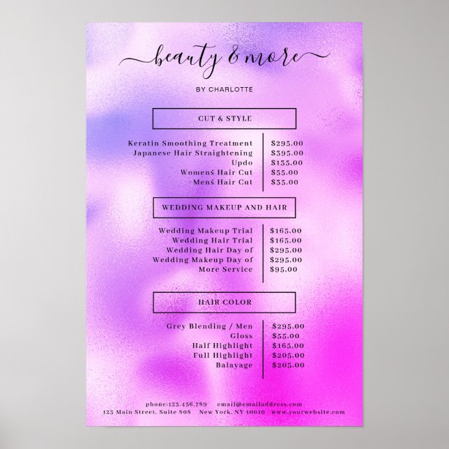 Modern Purple Simpel Salon Price List Poster (Front)