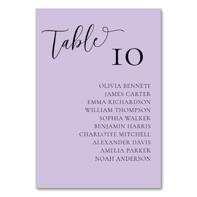 Modern Purple Simple Wedding table numbers  (Front)
