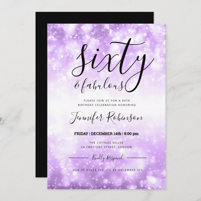 Modern Purple Sixty & Fabulous 60th Birthday Invitation (Front/Back)
