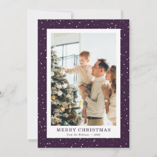 Modern Purple Snow Photo Christmas Card