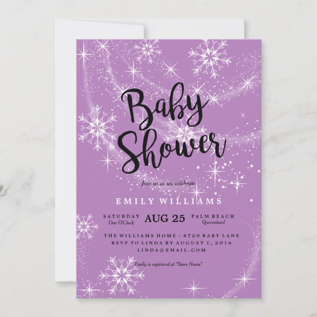 Modern Purple Snowflake Baby Shower Invitation (Front)