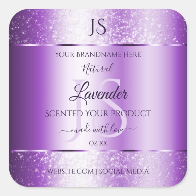 Modern Purple Soft Glitter Product Labels Monogram (Front)