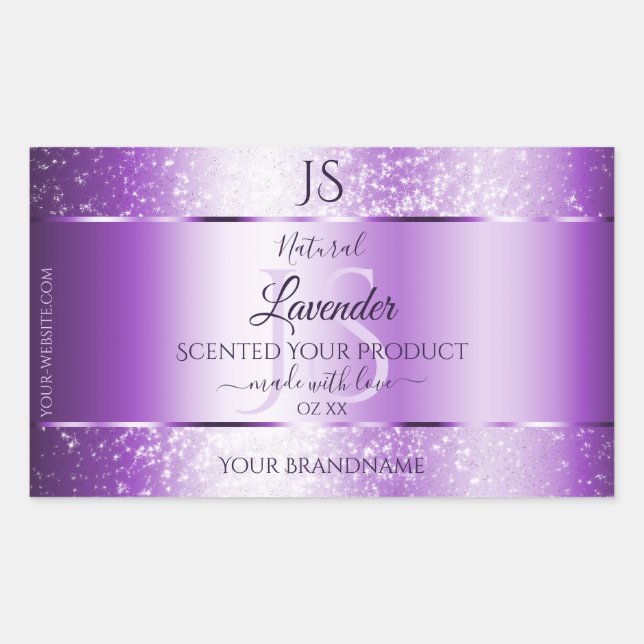 Modern Purple Soft Glitter Product Labels Monogram (Front)