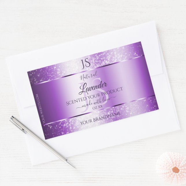 Modern Purple Soft Glitter Product Labels Monogram (Envelope)