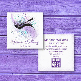 modern purple splashes lash artist qr code chic square business card