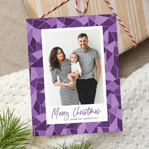 Modern Purple Stained Glass Merry Christmas Photo Holiday Postcard