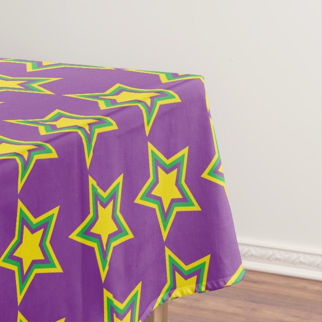 Modern Purple Stars Mardi Gras Pattern Tablecloth (In Situ)