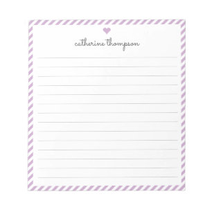 Modern Purple Stripe Feminine Script Heart Name Notepad