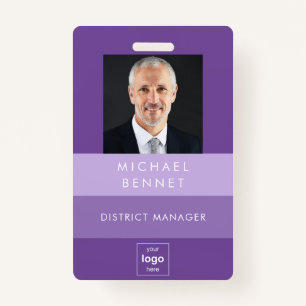 Modern Purple Stripes Corporate Photo ID  Badge