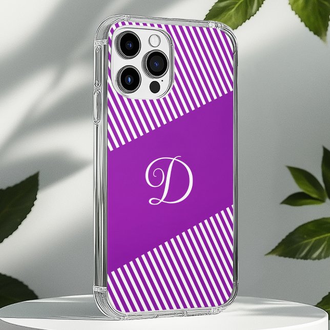 Modern Purple Stripes Monogram Case-Mate iPhone Case (Creator Uploaded)