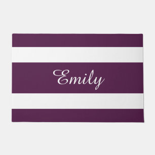 Modern Purple Stripes Name  Doormat