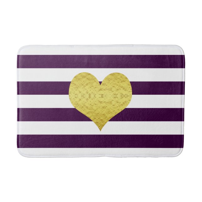 Modern Purple Stripes Pattern Name Bath Mat (Front)