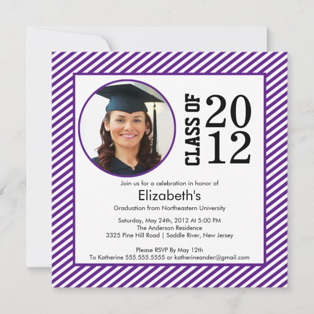 Modern Purple Stripes Photo Graduation invitation (Front)