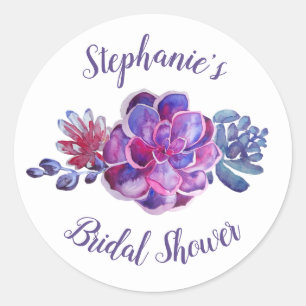 Modern Purple Succulents Foliage Bridal Shower Classic Round Sticker