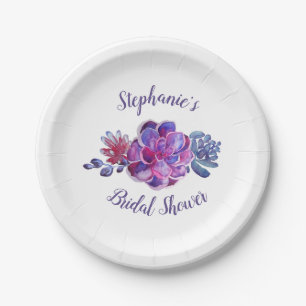 Modern Purple Succulents Foliage Bridal Shower Paper Plate