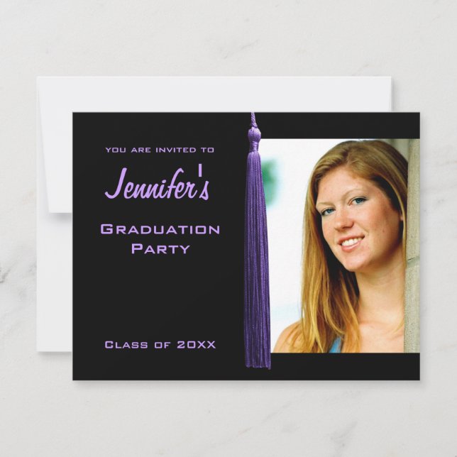 Modern Purple Tassle Graduation Party Photo Invite (Front)