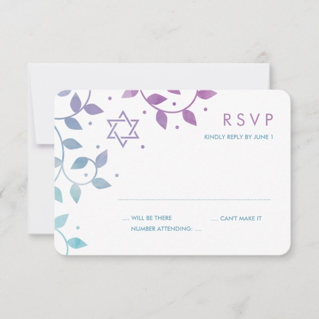 Modern Purple + Teal Bat Mitzvah RSVP Cards (Front)