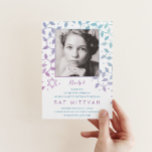Modern Purple   Teal Photo Bat Mitzvah Invitations<br><div class="desc">Pretty tree of life Bat Mitzvah invitations which can be customized online with your own photo and text. Featuring swirly watercolor leaves and Star of David in modern purple and teal. Unique invitations for an elegant Bat Mitzvah party.</div>