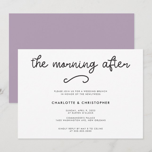 Modern Purple The Morning After Post Wedding Invitation (Front/Back)