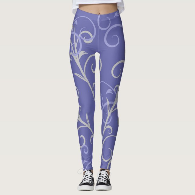 Modern Purple Very Peri Swirl Pattern  Leggings (Front)
