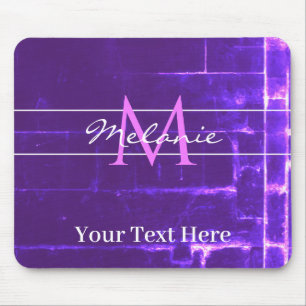 Modern Purple Violet Bricks Monogram Mouse Pad