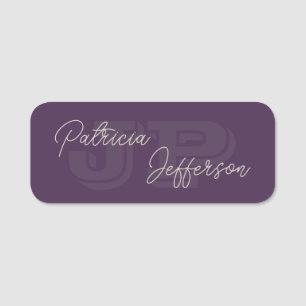 Modern Purple Violet Elegant Handwritten Monogram Name Tag