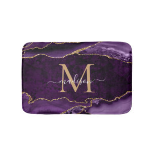 Modern Purple VioletGold Agate Geode Chic Monogram Bath Mat