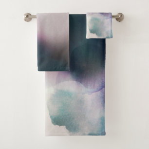 Modern Purple Watercolor Abstract Bath Towel Set