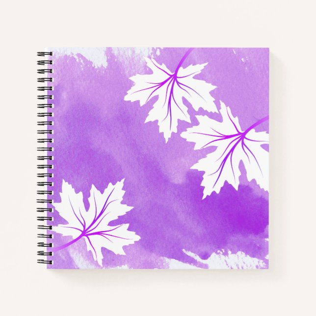 Modern purple watercolor and white maple leaves notebook (Front)