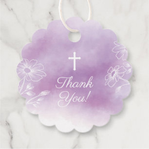 Modern Purple Watercolor First Holy Communion Favour Tags
