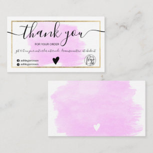 Modern purple watercolor gold foil order thank you business card
