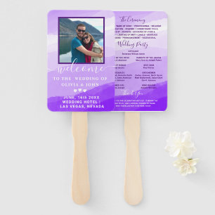 Modern Purple Watercolor photo wedding Program  Ha Hand Fan