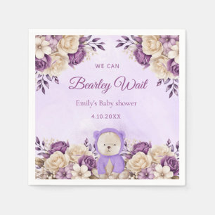 Modern purple Watercolor Teddy Bear Baby Shower Napkin