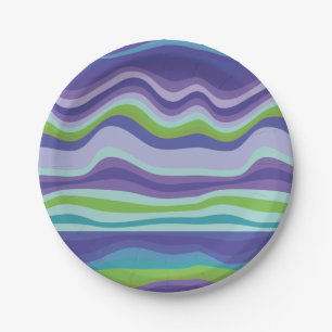 Modern Purple Wave Pattern Paper Plate