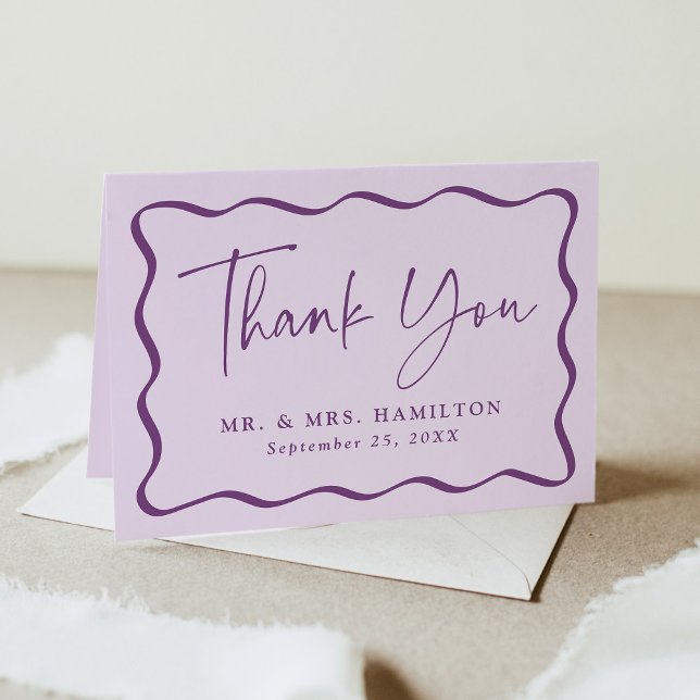 Modern Purple Wavy Frame Photo Wedding Thank You (Creator Uploaded)