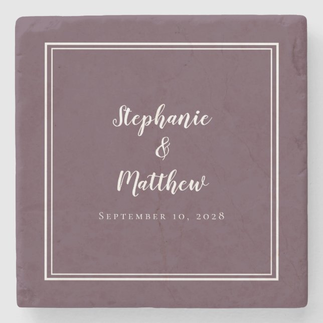 Modern Purple Wedding Bride & Groom Elegant Simple Stone Coaster (Front)