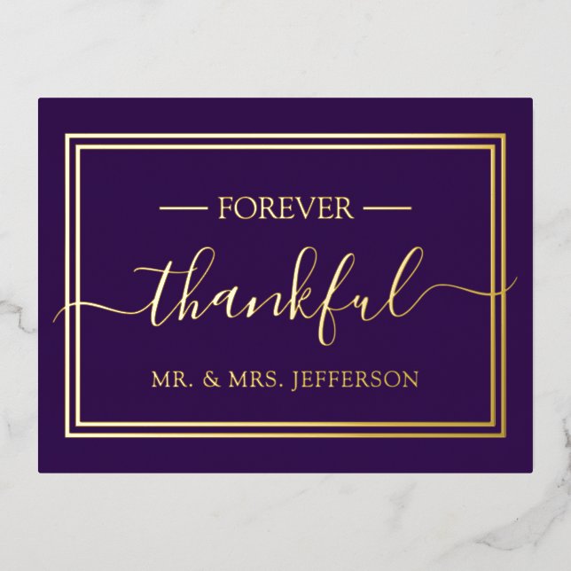 Modern Purple Wedding Mr. & Mrs. Thank You Foil Invitation Postcard (Front)