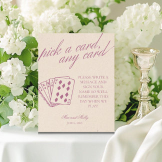 Modern Purple Wedding Playing Cards Pedestal Sign