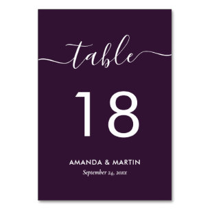 Modern Purple Wedding Table Number Card