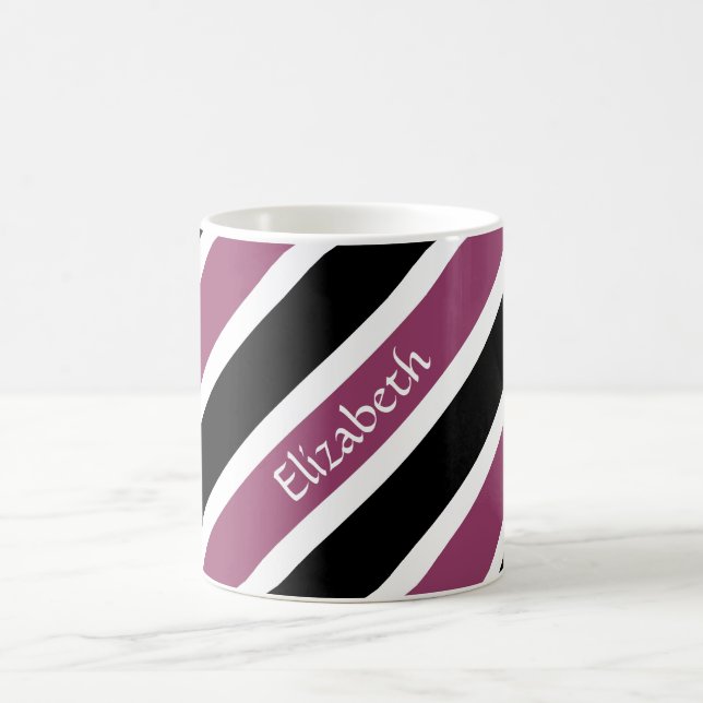 Modern Purple White Black Stripes With Name Coffee Mug (Center)