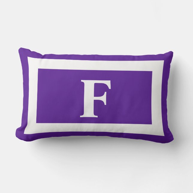 Modern Purple White Bold Monogram Lumbar Pillow (Front)