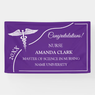 Modern Purple & White Caduceus Nurse Graduation Banner