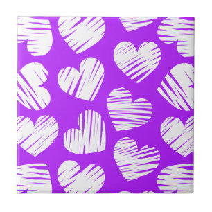 Modern Purple White Doodled Heart Valentine's Day Tile