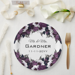 Modern Purple White Floral Wedding Paper Plate