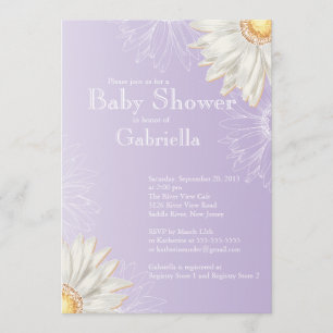 Modern Purple & White Gerbera Daisy Baby Shower Invitation