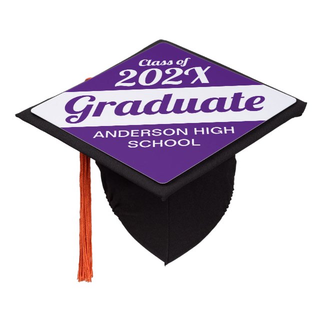 Modern Purple & White Graduation Cap Topper (Angled)